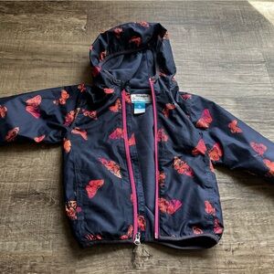 Columbia Navy Hooded Kids Jacket with Pink Butterfly Print